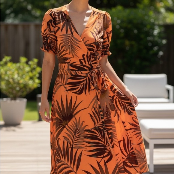 Alex Marie NWOT Tropical Orange Wrap Dress size 8 - Picture 5 of 11